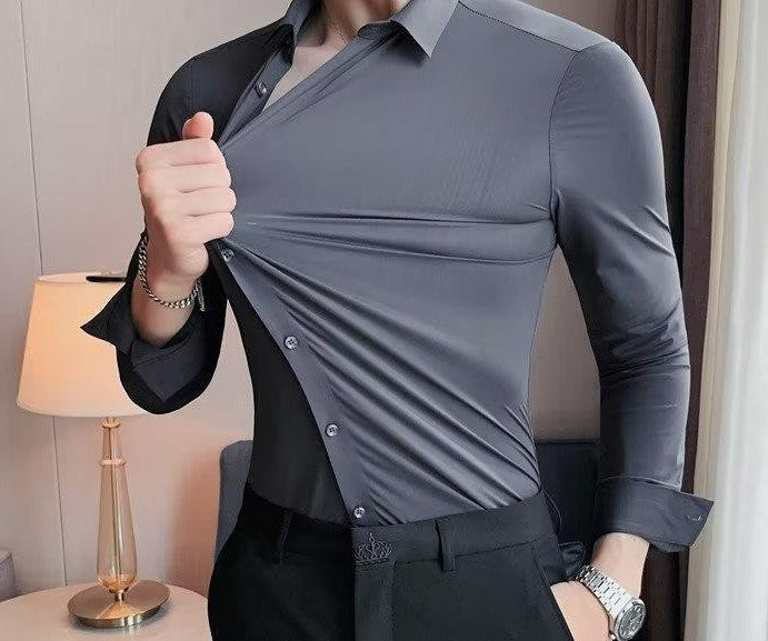 Camisa Casual Sem Costura – Seda Leve, Alta Elasticidade, Caimento Premium