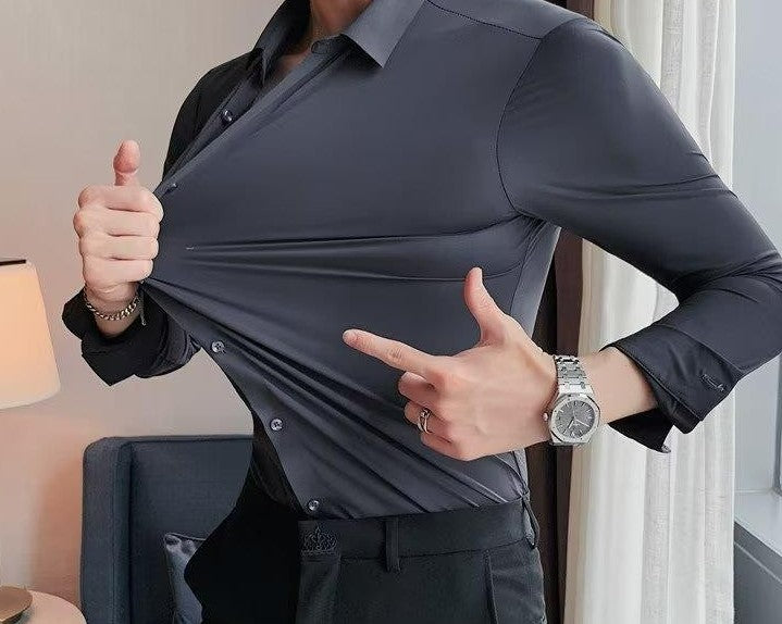 Camisa Casual Sem Costura – Seda Leve, Alta Elasticidade, Caimento Premium